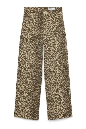 Vero Moda Dames broek wijd denim Vero Moda 10330128 SILVER MINK AOP LEOPARD