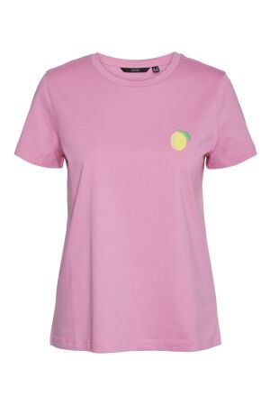 Vero Moda Dames shirt km ronde hals kort Vero Moda 10305651 pink cosmos print lemon