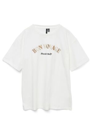 Vero Moda Dames shirt km ronde hals kort Vero Moda 10325349 snow white/ bonvoyage