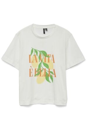 Vero Moda Dames shirt km ronde hals kort Vero Moda 10327143 snow white/ la vita