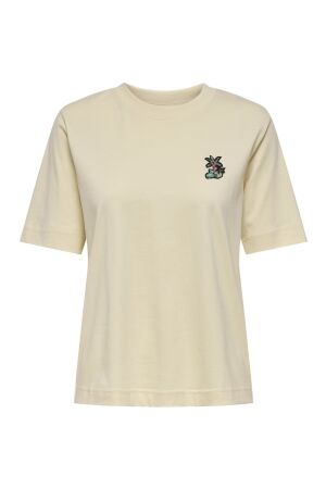 Jacqueline de Yong Dames shirt km ronde hals kort Jacqueline de Yong 15306388 Cloud Cream Palm Patch
