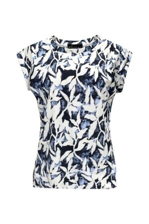Elvira Casuals Dames shirt km ronde hals kort Elvira Casuals E2 25-068 1018 travel leaves