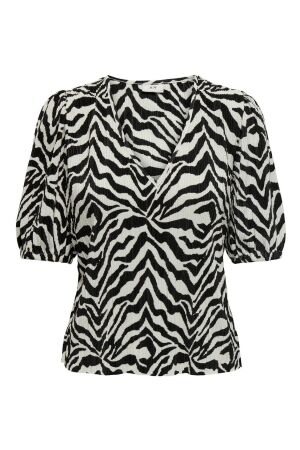 Jacqueline de Yong Dames shirt km v-hals kort Jacqueline de Yong 15317547 eggnog aop black zebra