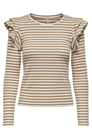 Jacqueline de Yong Dames shirt lm ronde hals kort Jacqueline de Yong 15270900 Ecru stripes chipmunk
