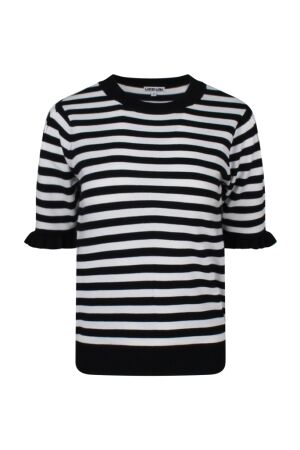 lizzi lou Dames trui lm ronde hals kort lizzi lou Tinny stripe Z90495 black