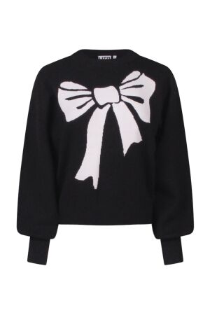 lizzi lou Dames trui lm ronde hals kort lizzi lou Tanomi lds W10448 strik black