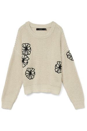 Vero Moda Dames trui lm ronde hals kort Vero Moda 10331444 BIRCH/W.BLACK