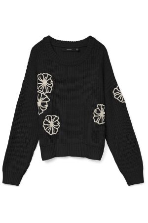 Vero Moda Dames trui lm ronde hals kort Vero Moda 10331444 BLACK/W.BIRCH