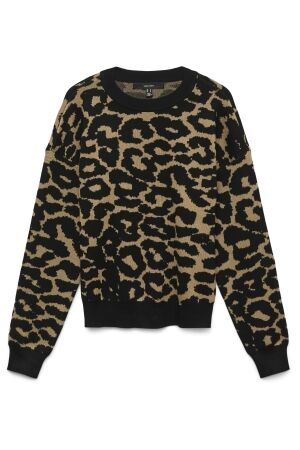 Vero Moda Dames trui lm ronde hals kort Vero Moda 10330808 TIGER EYE/ BLACK LEO P