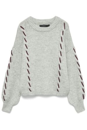 Vero Moda Dames trui lm ronde hals kort Vero Moda 10334866 light grey melange