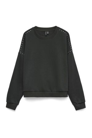 Vero Moda Dames trui lm ronde hals kort Vero Moda 10333544 black shoulder studs