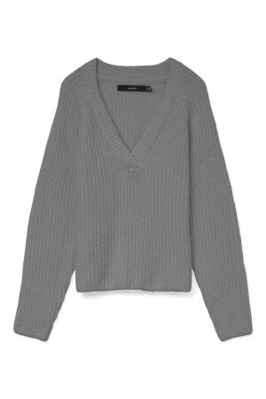 Vero Moda Dames trui lm v-hals kort Vero Moda 10331804 MEDIUM GREY MELANGE