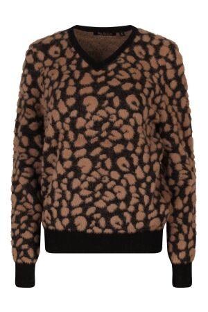 So Soire Dames trui lm v-hals kort So Soire Adele W10605 panterdessin camel