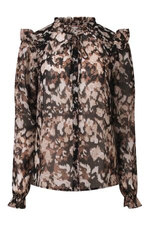 City Life Dames blouse lm kort City Life Ysra ruffle W10537 neutralen/aquarelbloem kit