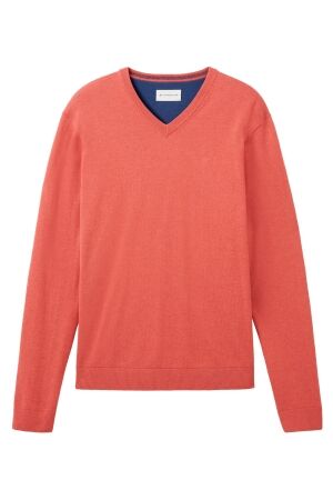 Tom Tailor Heren trui lm v-hals Tom Tailor 1039811 34141 soft red melange