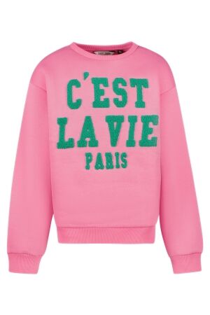 Cars jeans Meisjes trui lm ronde hals kort Cars jeans 23273 65 fuchsia
